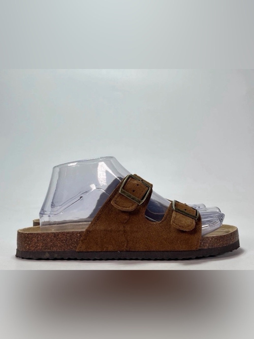 Khombu Ashville Brown Double Buckle Adjustable Straps Slide Sandals Women's Sz 7
